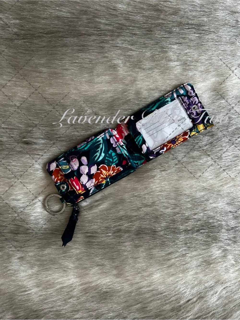 New VERA BRADLEY Happy Blooms RFID Deluxe Zip ID Case Black Orange Floral School